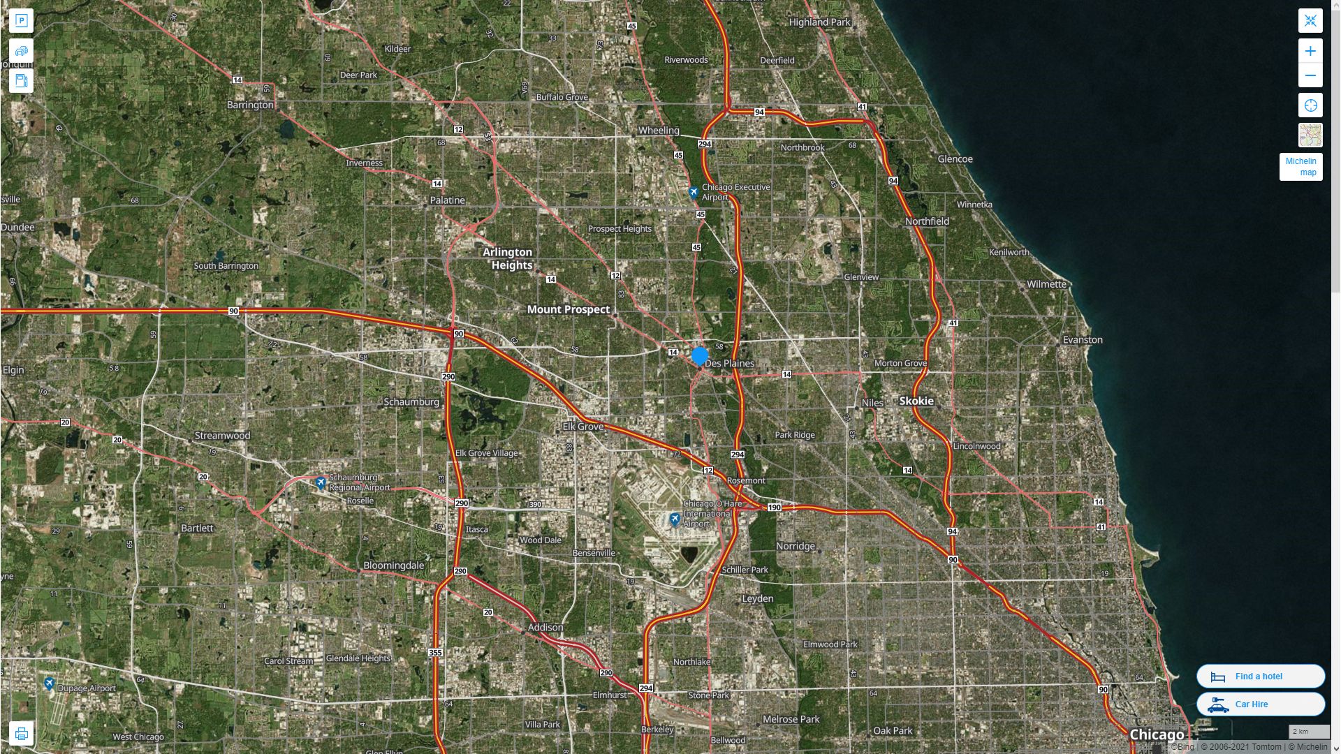 Des Plaines illinois Highway and Road Map with Satellite View